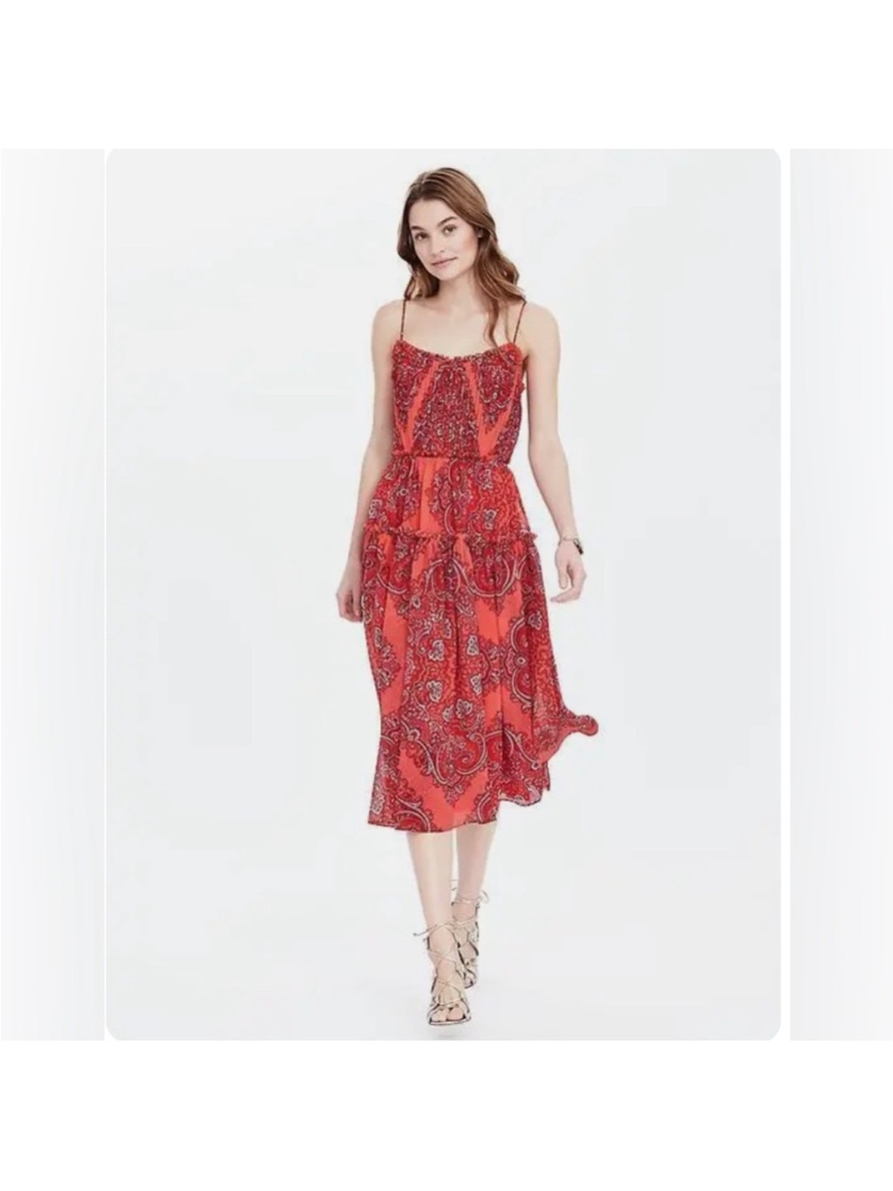 EUC Banana Republic orange and pink paisley spaghetti-strap Midi Dress